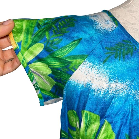 Paradise Hawaii Vintage Womens Dress Size M Blue Floral Maxi Pure Cotton New - Picture 5 of 11